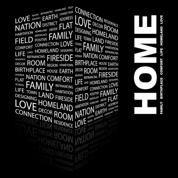 A casa. collage palabra sobre fondo negro — Vector de stock