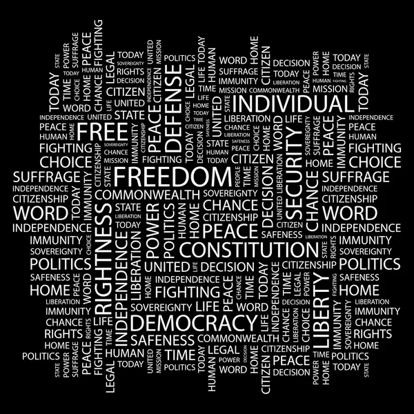 La liberté. Collage Word sur fond noir — Image vectorielle
