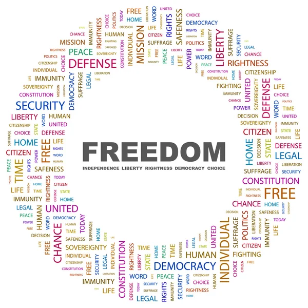 Libertad. Libertad. collage palabra sobre fondo blanco — Vector de stock