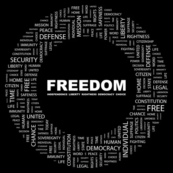 La liberté. Collage Word sur fond noir — Image vectorielle