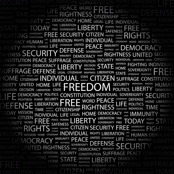 Liberdade! Liberdade! Colagem de palavras no fundo preto — Vetor de Stock