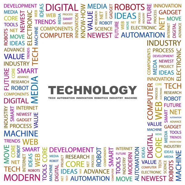 TECNOLOGÍA. collage palabra sobre fondo blanco — Vector de stock