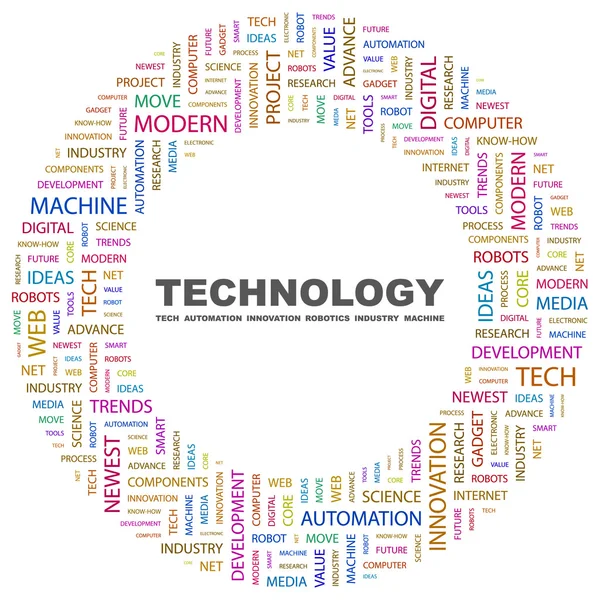 Τεχνολογία. λέξη κολάζ σε άσπρο φόντο — Διανυσματικό Αρχείο