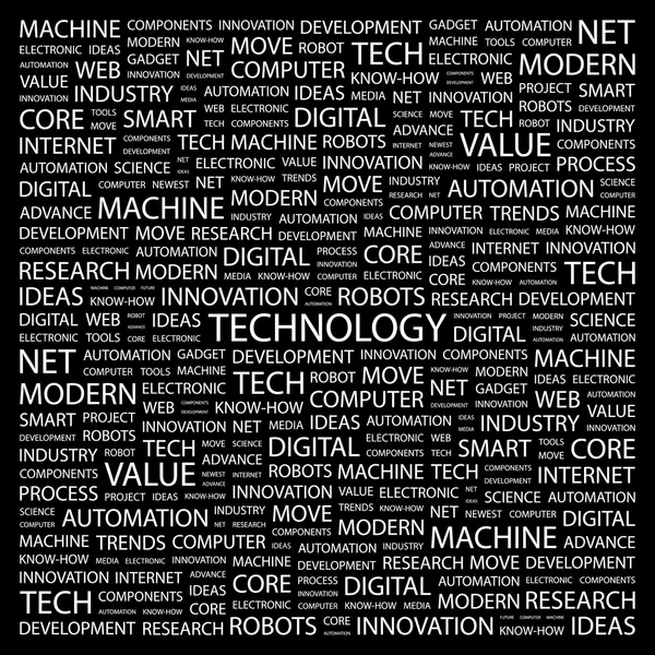 TECHNOLOGIE. Collage Word sur fond noir — Image vectorielle
