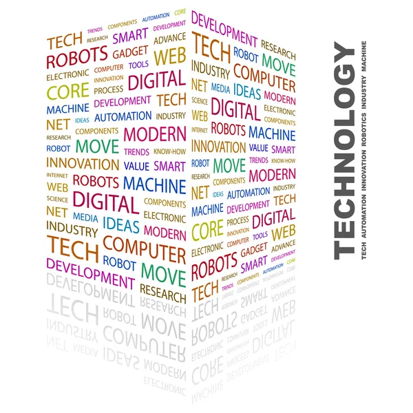 TECNOLOGÍA. collage palabra sobre fondo blanco — Vector de stock