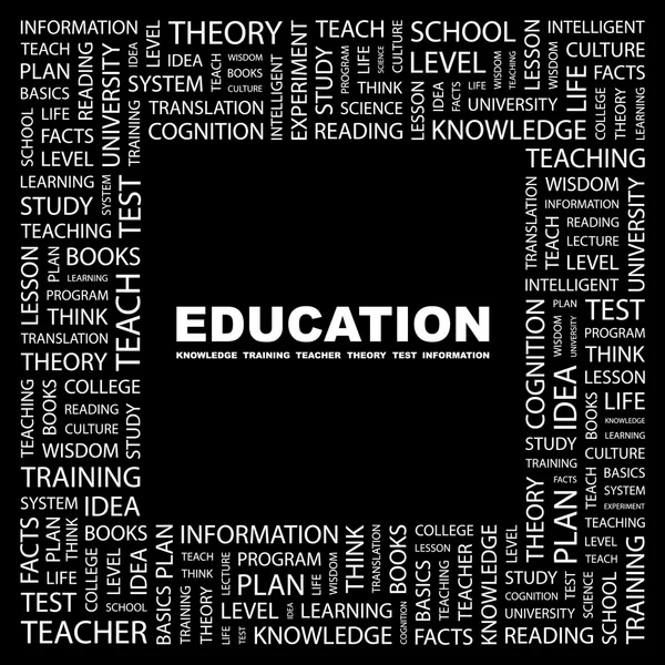 EDUCAÇÃO. Colagem de palavras no fundo preto . — Vetor de Stock