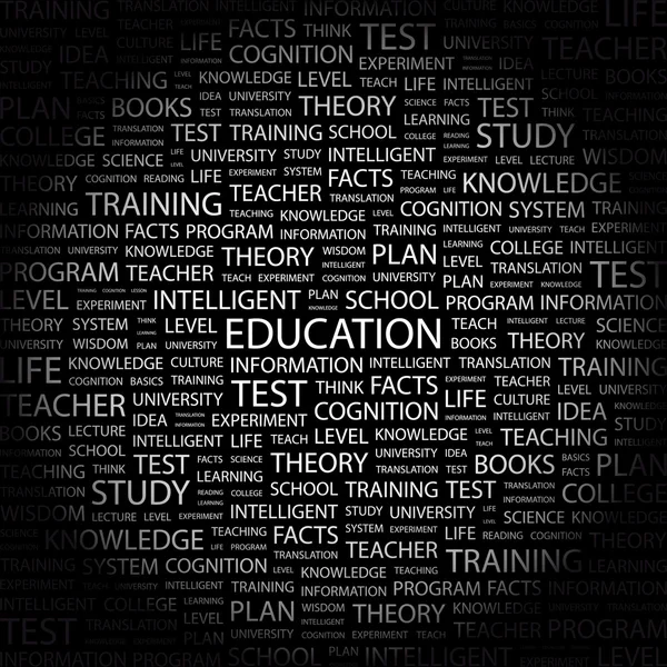 EDUCACIÓN. collage palabra sobre fondo negro . — Vector de stock