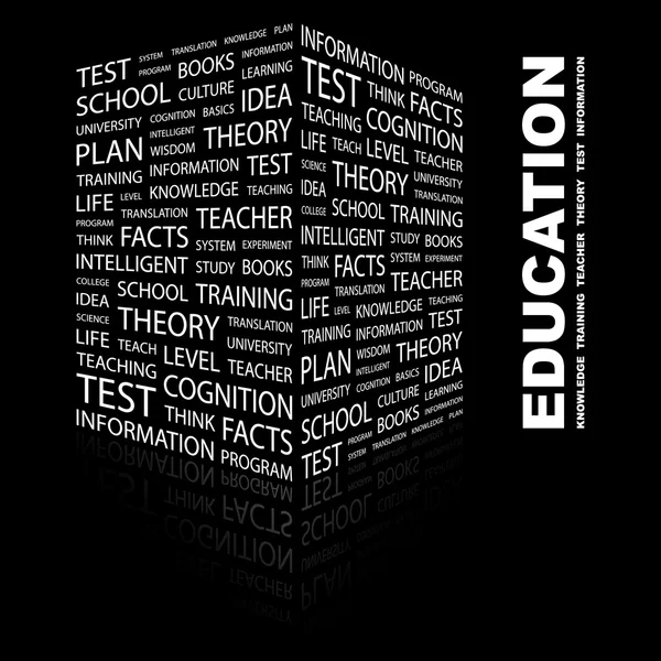 EDUCACIÓN. collage palabra sobre fondo negro . — Vector de stock