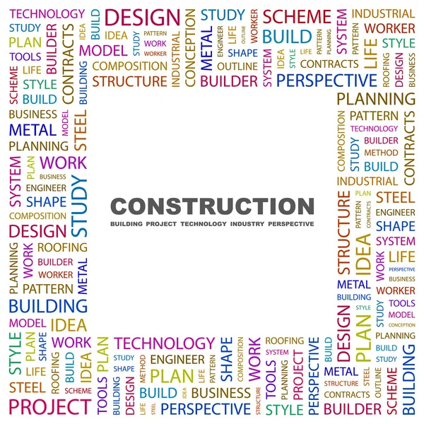 Construction. Word collage on white background — Stock Vector