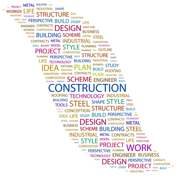 Construction. Collage de mots sur fond blanc — Image vectorielle