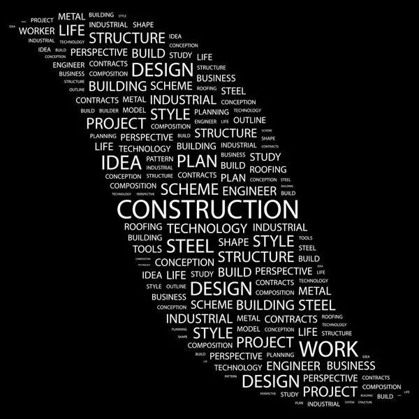 CONSTRUCTION. Collage Word sur fond noir — Image vectorielle
