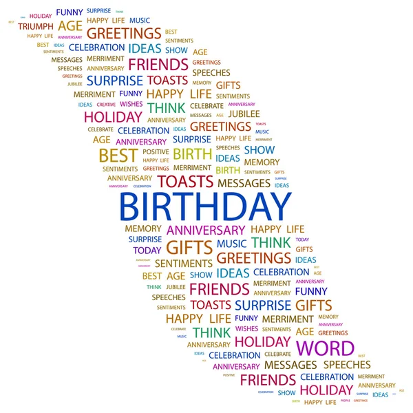 BIRTHDAY. Collage de mots sur fond blanc — Image vectorielle