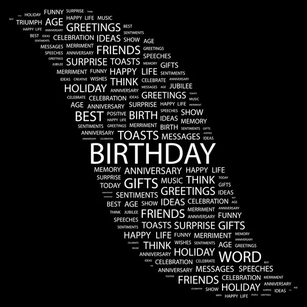 BIRTHDAY. Collage Word sur fond noir — Image vectorielle