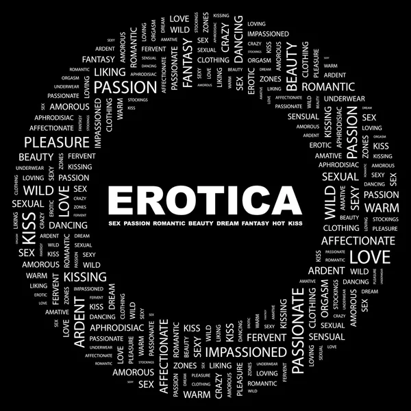 EROTICA. collage palabra sobre fondo negro — Archivo Imágenes Vectoriales