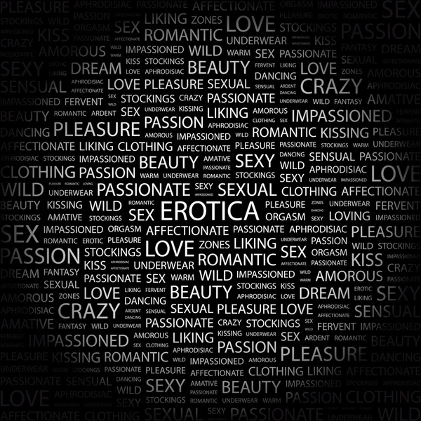 Erotik. Wortcollage auf schwarzem Hintergrund — Stockvektor