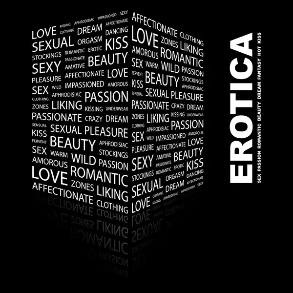 Erotika. Word kollázs-fekete háttér — Stock Vector