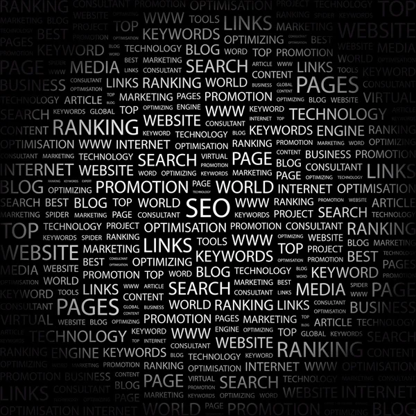 SEO. Word collage on black — Stock Vector