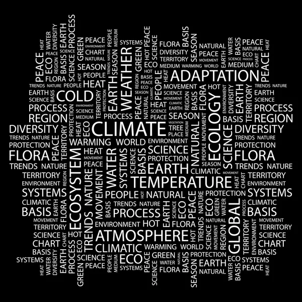 Klima. Wortcollage auf schwarzem Hintergrund — Stockvektor