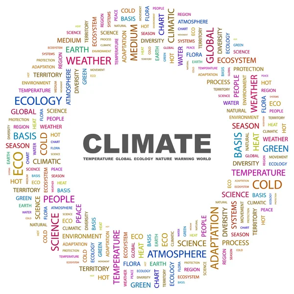 Klima. Wortcollage auf weißem Hintergrund — Stockvektor
