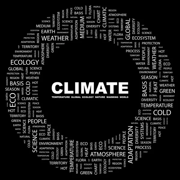 CLIMATE. Word collage on black background — Stock Vector