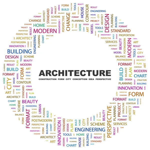 Arhitectura. Cuvânt colaj pe fundal alb — Vector de stoc