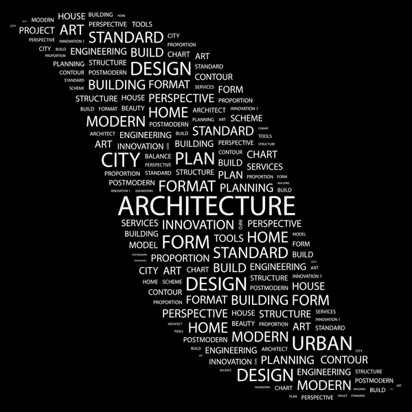 ARCHITECTURE. Word collage on black background — Stock Vector
