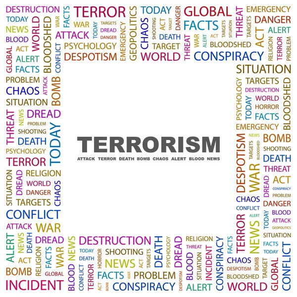 Terrorisme. woord collage op witte achtergrond — Stockvector