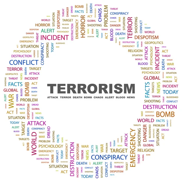 Terrorisme. woord collage op witte achtergrond — Stockvector