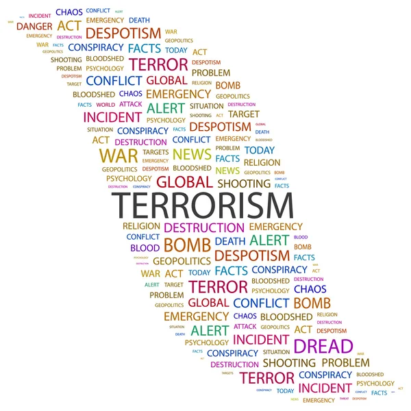 恐怖主义。在白色背景上的字拼贴画 — 图库矢量图片