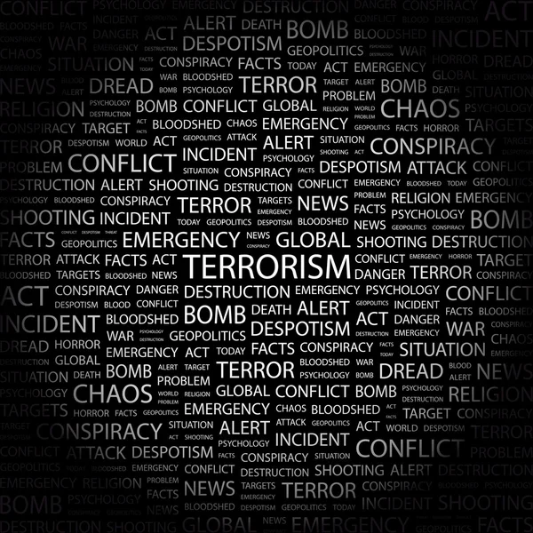 TERRORISMO. collage palabra sobre fondo negro — Archivo Imágenes Vectoriales