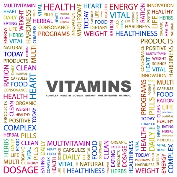 stock vector VITAMINS. Word collage on white background