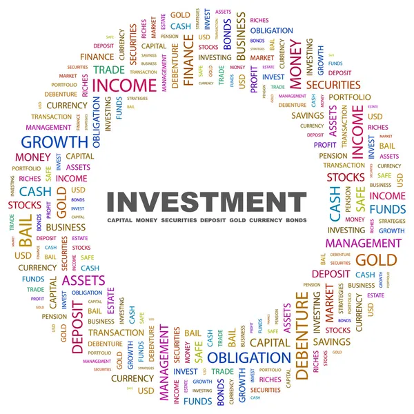 Investitionen. Wortcollage auf weißem Hintergrund — Stockvektor