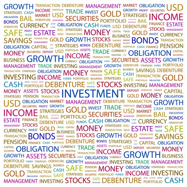 INVESTMENT. Word collage on white background — Stock Vector