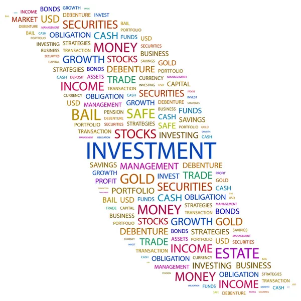 Επενδύσεων. λέξη κολάζ σε άσπρο φόντο — Διανυσματικό Αρχείο