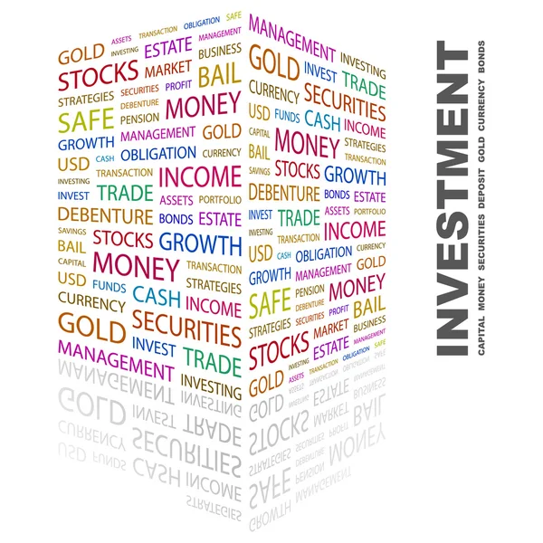 INVESTMENT. Word collage on white background — Stock Vector