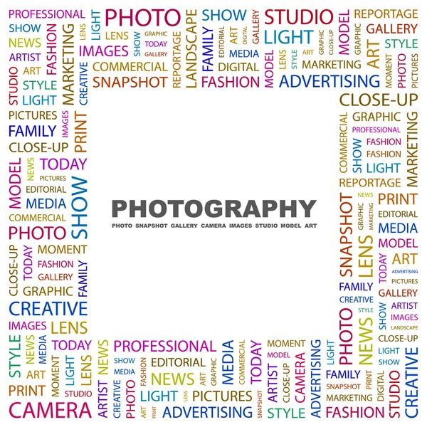 PHOTOGRAPHY. Word collage on white background — Stock Vector