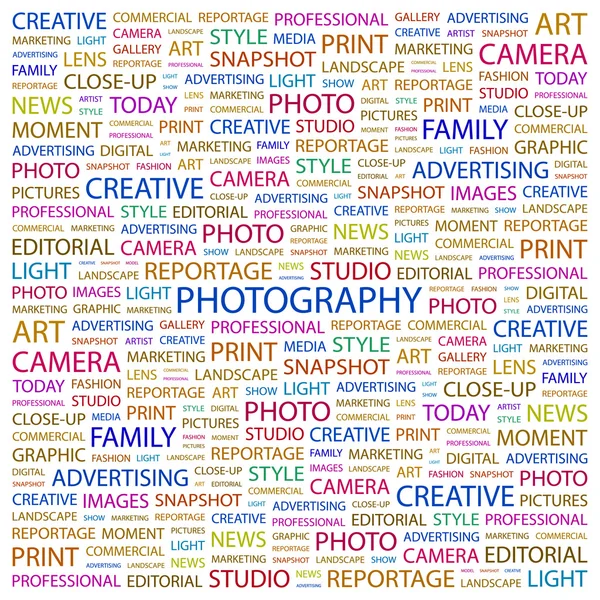 FOTOGRAFÍA. collage palabra sobre fondo blanco — Vector de stock