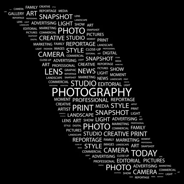 FOTOGRAFIA. Collage di parole su sfondo nero — Vettoriale Stock