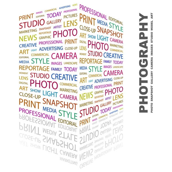 FOTOGRAFÍA. collage palabra sobre fondo blanco — Vector de stock