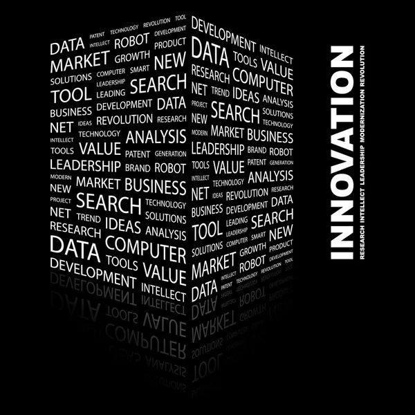 INNOVATION. Word collage on black background — Stock Vector