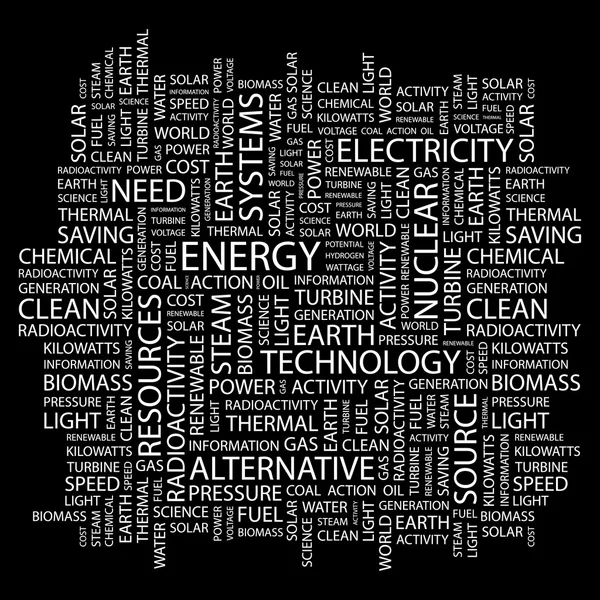 Energie. Wortcollage auf schwarzem Hintergrund — Stockvektor