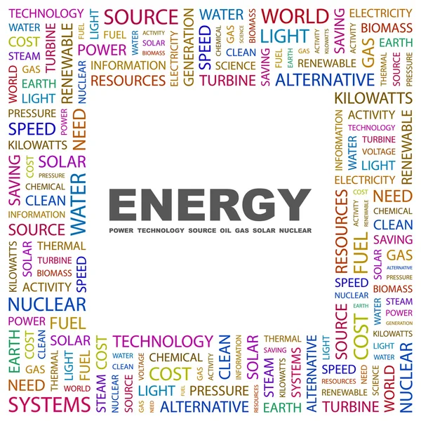 Energie. Wortcollage auf weißem Hintergrund — Stockvektor