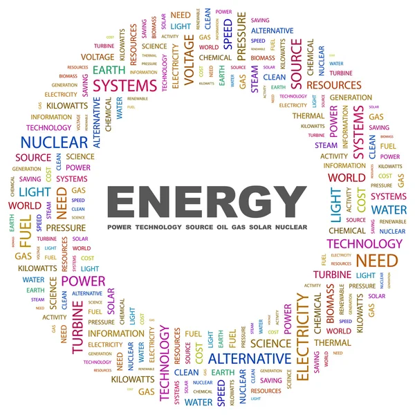 Energie. slovo koláž na bílém pozadí — Stockový vektor