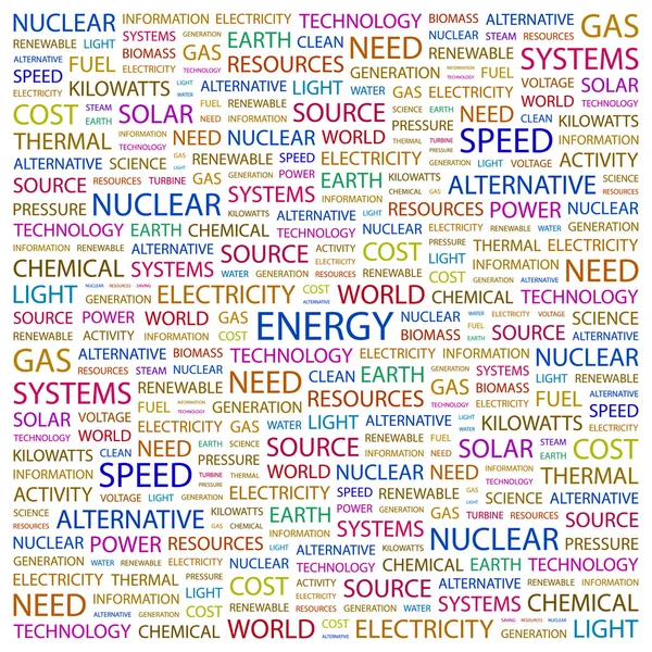 Energie. woord collage op witte achtergrond — Stockvector