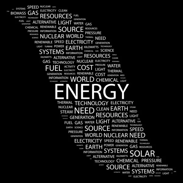 ENERGÍA. collage palabra sobre fondo negro — Vector de stock