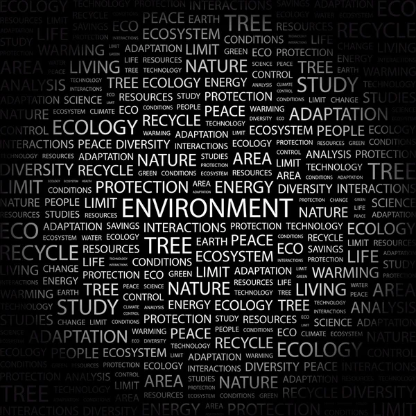 ENVIRONMENT. Word collage on black background — Stock Vector