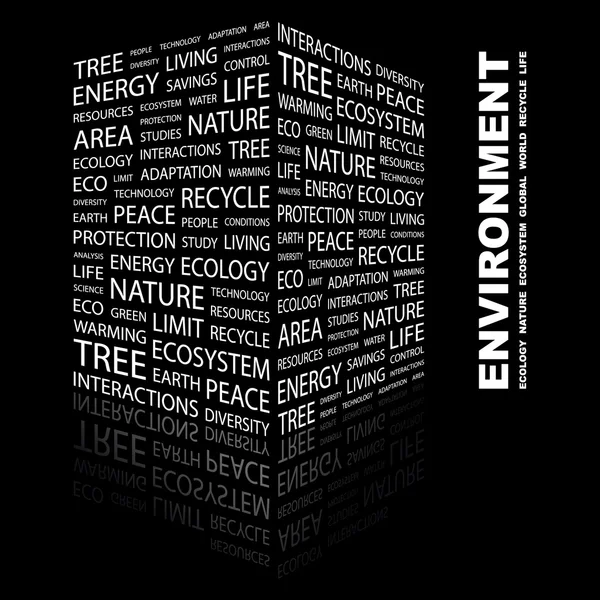 Umwelt. Wortcollage auf schwarzem Hintergrund — Stockvektor
