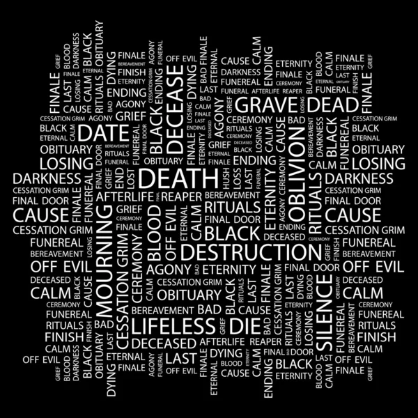 Tod. Wortcollage auf schwarzem Hintergrund — Stockvektor