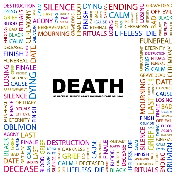 Θάνατο. λέξη κολάζ σε άσπρο φόντο — Διανυσματικό Αρχείο
