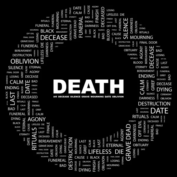 Mort. Collage Word sur fond noir — Image vectorielle
